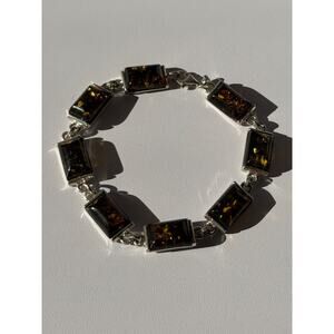 925 Sterling Silver Amber Bracelet Size 7